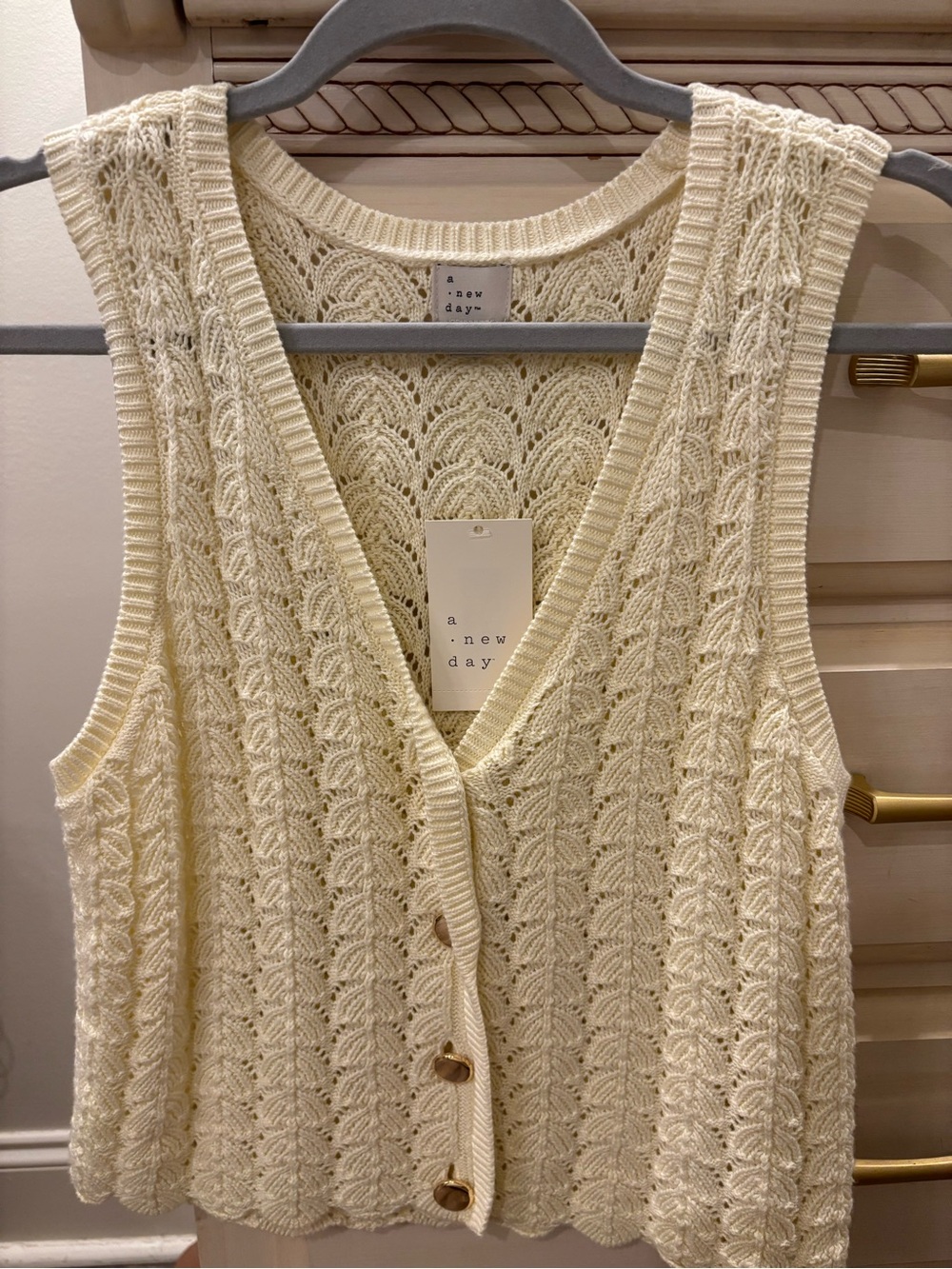 a new day Cream Knit Button-Front Sweater Vest